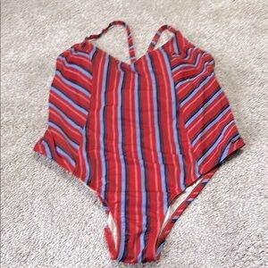 Kona Sol Striped Lace up Back Swimsuit 18W